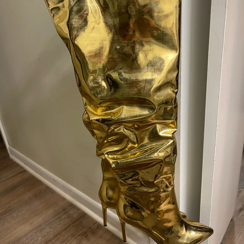 INC International Concepts Shiny Gold Over-the-Knee Boots - Picture 3 of 4